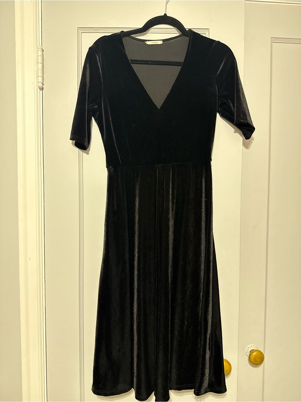 maitai Black Velvet V-Neck Midi Dress